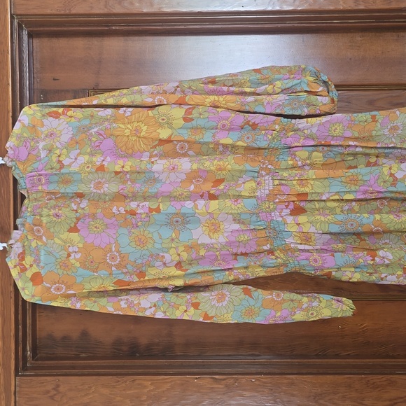 Show Me Your MuMu Yellow and Pink Plunge Neck Bishop Sleeve Sundress XXL - Picture 11 of 11